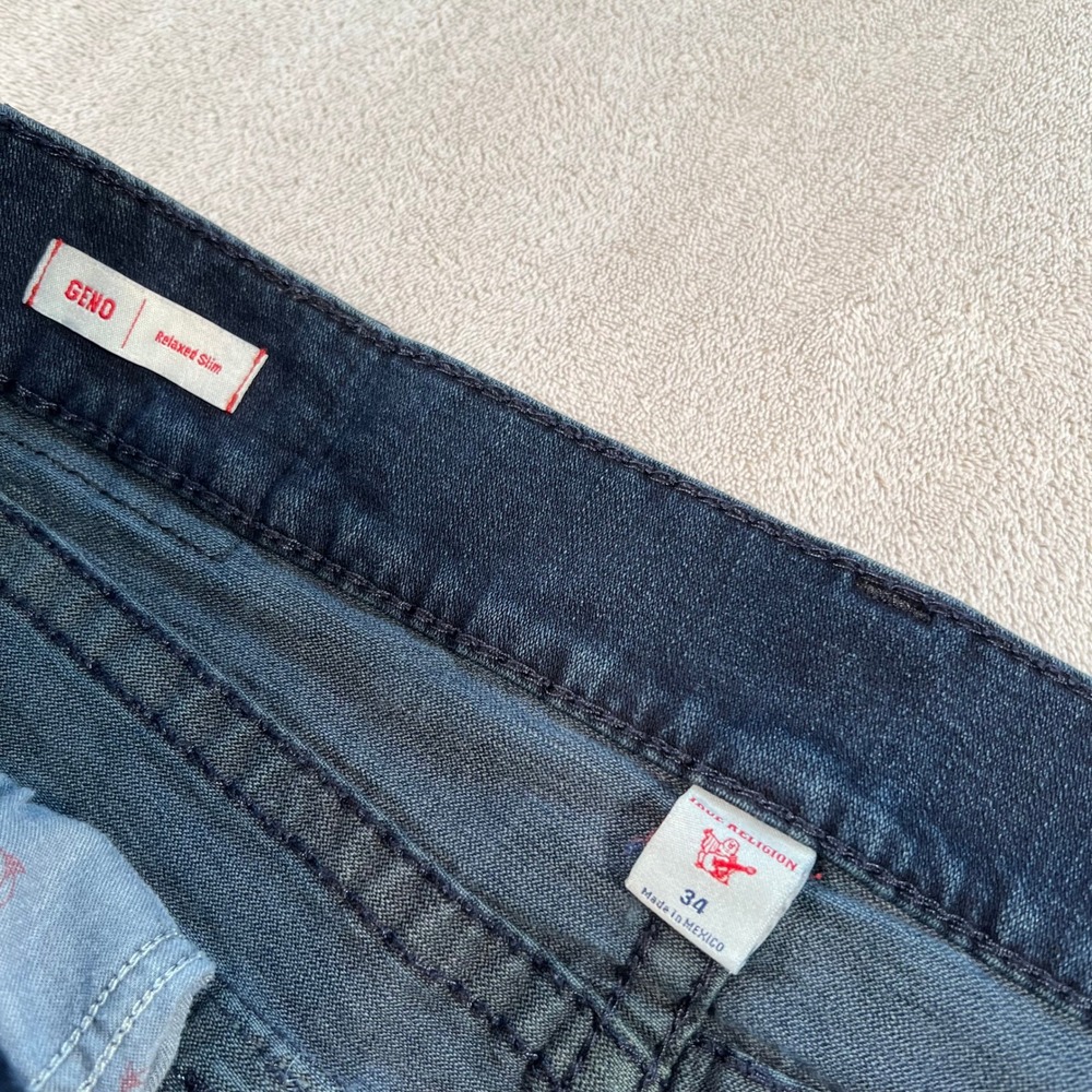 True Religion Geno Relaxed Slim Jeans Mens 34x32 Dark Wash Blue Denim Horseshoe - Picture 4 of 12